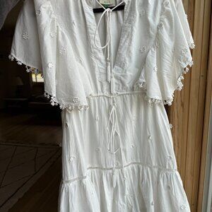 Farm Rio White flounce sleeve dress